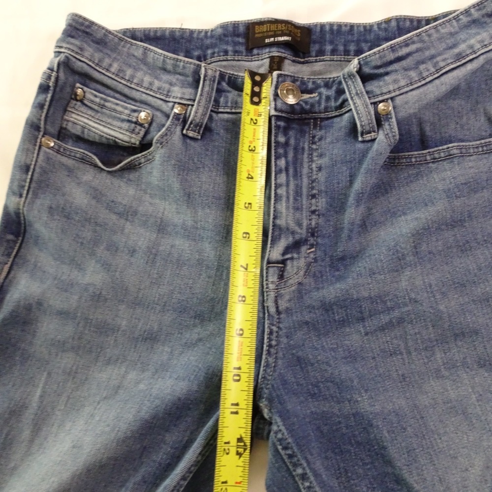 Brothers / Sons Jeans Men's 33x34. Slim straight blue stretch denim pants - Picture 10 of 11